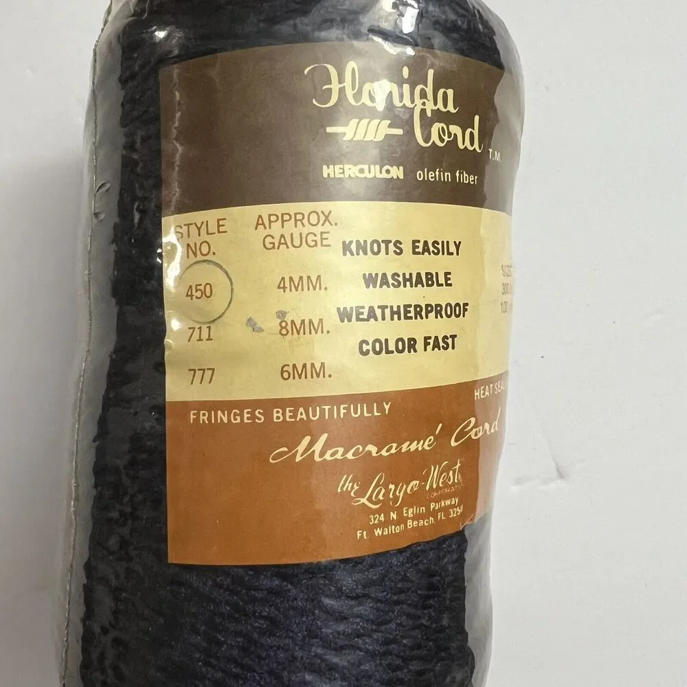 Vintage Florida Macrame Olefin Fiber Cord 4mm 100yds 300ft Herculon Navy Blue